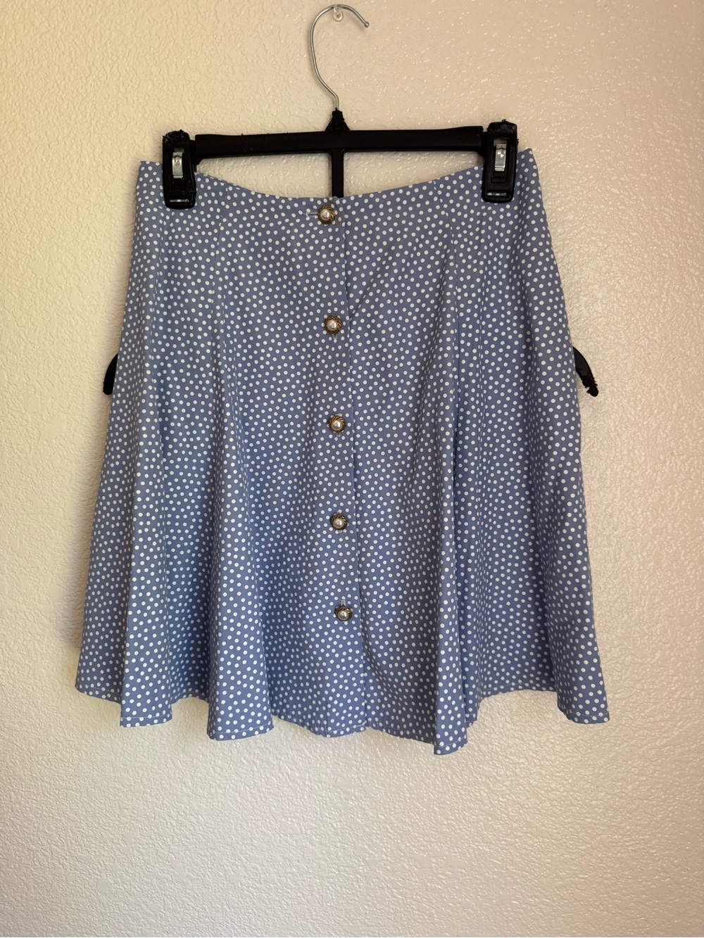 VINTAGE 1980s Light Blue Polka Dot Button-Front Skirt